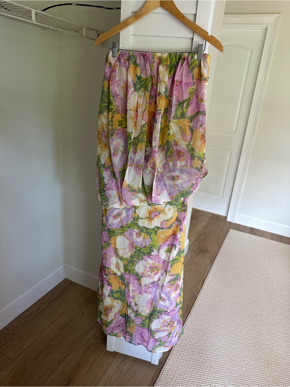 Floral Pink and Yellow Maxi Dress with Green Accents - Picture 1 of 8